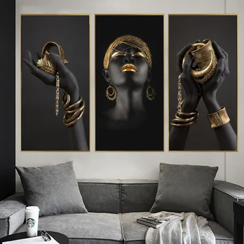 Mujer africana Negra Manos la Celebración de Oro de la Joyería de Pinturas en Lienzo de Posters y las Impresiones sobre El Arte de Pared con Fotos de Decoración para el Hogar