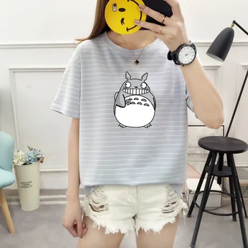 Casual T-shirt de las Mujeres Ropa de Algodón Harajuku Totoro Impreso Camisetas Mujer Tops O-Cuello de Verano de Manga Corta de Femme Lindo Tees