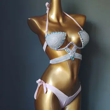 2020newest piedra de cristal bikini trajes de baño de piedra de diamante bikini trajes de baño de diamante de imitación de biquini de trajes de baño de moda de diamantes de bikini