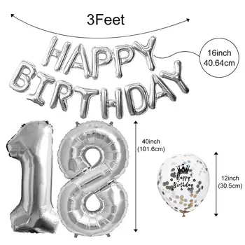 QIFU 40pcs de Plata Número 18 Cumpleaños Globo de Cumpleaños número 18 de Decoraciones para fiestas de Adultos de Aire de Aluminio Ballon Pelotas Inflables Baloes