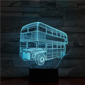 3D Lámpara Autobús de dos pisos Ambiente Mejor regalo para los Niños con alimentación de Batería que cambia de Color con mando a distancia Luz de Noche Led de la Lámpara
