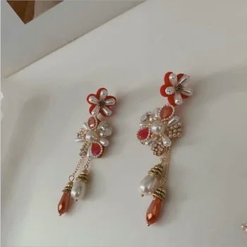 Las mujeres Exagerada gran gota de estilo barroco perlas de cristal de la flor aretes