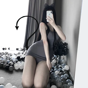 OJBK sin Respaldo Transparente Sexy Vestido Gris Blanco Lencería Erótica Para Mujeres, Material Transpirable de Tejido elástico Traje 2020 Nuevo