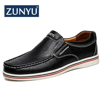ZUNYU Hombres Nuevos Zapatos de cuero Genuino de los Hombres Cómodo Casual los Zapatos Calzado Chaussures Pisos Para Hombres Deslizarse Sobre Perezoso Zapatos de Tamaño 38-47