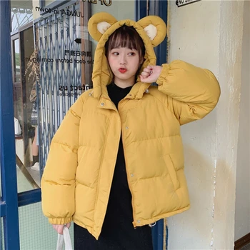 Parkas mujer de invierno nueva versión coreana de la bonita edad de reducción de pan suelto gruesa ropa de abrigo estudiante con capucha chaqueta de algodón
