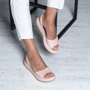 Verano Cuñas Sandalias de Moda Sexy Dedo del pie Abierto de la Plataforma de Ascensor Mujer Sandalias Zapatos Talla Plus 34-43 Bombas de rosa blanco 569