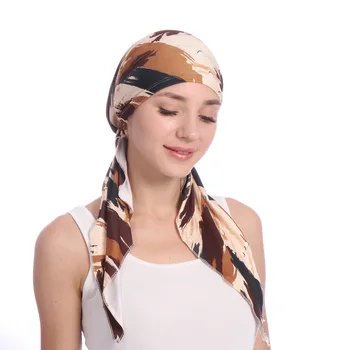 Helisopus Impreso Algodón Turbante Tapa para las Mujeres Musulmanas Pre-Atado Interior Hijabs Bonnet Árabe Envoltura de Pañuelos de Damas Accesorios para el Cabello