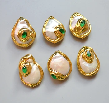 La naturaleza de Perlas de agua Dulce conector Con Circón Oro Galvanizado para la fabricación de joyas, blanco Perla Espaciador Perlas