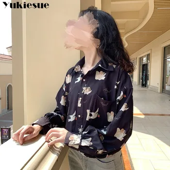 Harajuku Ángel de Impresión de la Mujer de la Camisa Vintage Elegante Blusa de las Mujeres de la Primavera Linterna Manga Femenina Ropa Suelta BF Camisa de talla plus