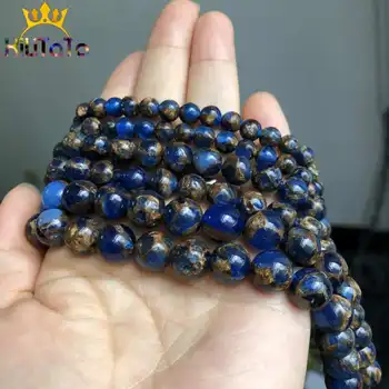 Ronda Natural de color Azul Oscuro Cloisonné Bolas de Piedra Suelta Perlas Para la Joyería de BRICOLAJE Pulsera del Collar de Accesorios de 15