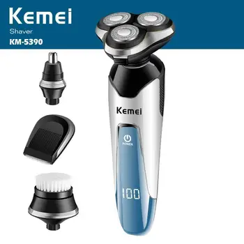 100-240V Kemei 3D máquina de afeitar Eléctrica de Afeitar de los Hombres Máquina de Afeitar Trimmer de Nariz Recargable Barba Flotando Afeitadora Impermeable Cuidado de la Cara