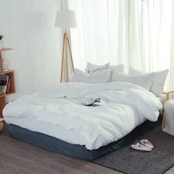 Lavado ropa de cama de algodón Sólido funda de edredón conjunto gris suave ropa de cama de estilo Japonés con cama super king size, sábanas de bedset45