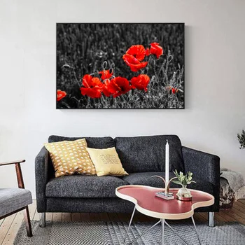 Planta de flor roja flor de la sala de estar del dormitorio de la decoración de la pintura de las imágenes de la pared para la sala de estar lienzo de pintura