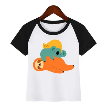Los niños de dibujos animados camiseta de dibujos animados Divertidos Pereza de Impresión de la Camiseta de Verano de la camiseta de los Niños de la Moda de la Ropa Camiseta Niños T-shirt