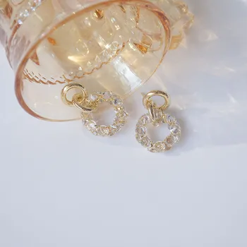 Delicada Joyería 14K de Oro Perlas de Cristal Geométricas Pendientes del Perno prisionero para las Mujeres S925 Aguja de Plata Aretes