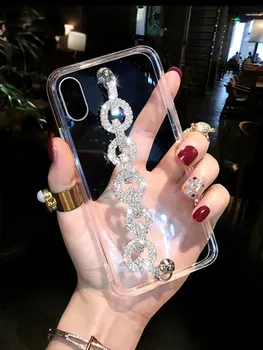 De lujo Bling del Brillo de diamante de imitación de Caso Para Huawei Honor 8 9 10 20 Lite V10, V20 7X 8X Nova5 3 4 5 Diamantes de la Cadena de Suave TPU Cubierta Posterior