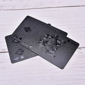 Oro/Negro Una Cubierta de láminas de Oro de Póker de Plástico de Poker Jugando a las Cartas Impermeable de Juego de azar de juego de mesa de Poker 87*57*0.32 MM