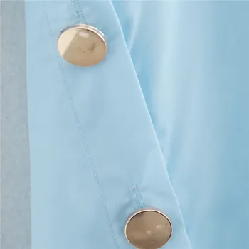 BLSQR de la Moda Con Botones Laterales Sueltos Asimetría de las Blusas de las Mujeres de Manga Larga Bolsillos Mujer Camisetas Azul Streetwear Chic Tops