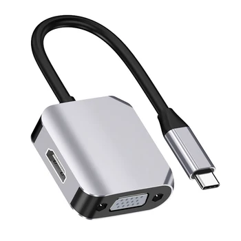 USB C a 4K HDMI 1080P VGA Adaptador de Audio, Convertidor de Vídeo Portátil Smartphone de Expansión Convertidor para Portátil Teléfono Móvil