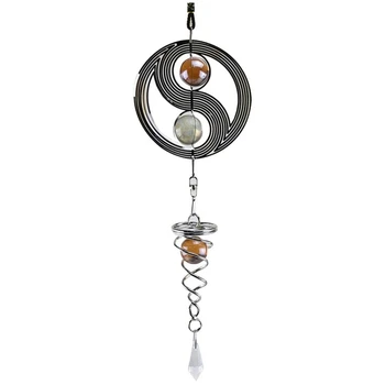 La moda de Viento Metal Spinner, Colgando de Viento Carillón de Yin Yang con una Bola de Cristal para el Hogar de Jardín al aire libre de Interior