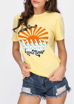 2019 Verano de las Mujeres T-shirt Sol Buenos Tiempos de Impresión O-Cuello de la Camiseta de Mujer Casual Tops Camiseta de Manga Corta Camisetas camiseta
