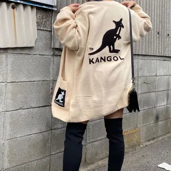 Suelta el Otoño de las Mujeres Suéter de 2020 Nuevas Kangol coreano Elegante Punto medio de longitud Suéter Caliente Hembra Abrir Forro de Moda Sólido Tops