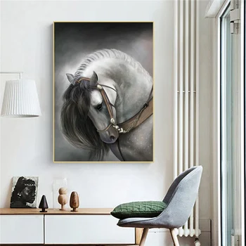En blanco y negro caballo de la pintura de carteles y grabados de animales de arte de pared con fotos de cuadros decoración del hogar impresiones de la lona del dropshipping