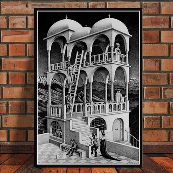 La pintura de Escher Surrealista Geométrico Retro Vintage Ilustración de carteles Y Grabados de Arte de Pared con Imágenes de la Pared Decoración del Hogar quadro cuadros