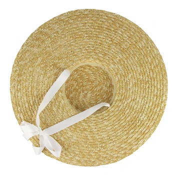GEMVIE Nueva Gran Ala de su Sombrero de Paja de Verano Sombreros Para Mujer de la Cinta de la Playa de Cap Navegante parte Superior Plana Sombrero para el Sol