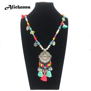 La joyería Collar de la Aleación del Bohemio Bohemio de las Mujeres de Largo Color de los granos de Madera con Cuentas de Collar de Cadena de Regalo para Giirl