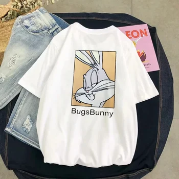 Bugs bunny impreso T-shirt de las mujeres de dibujos animados divertidos casual graphic tees de ropa de mujer