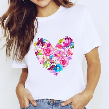 Camisetas Top para Mujer de la Mariposa de Amor Floral Estética de la Flor de la Ropa de la Impresión de la Señora Gráfico T Camisa Señoras Mujeres Camiseta T-Shirt