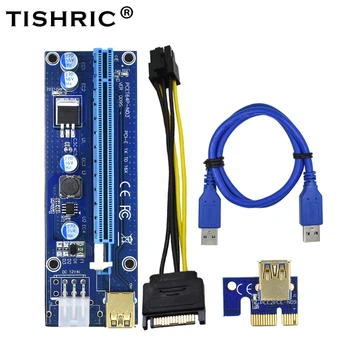 TISHRIC 10pcs 2018 Oro VER009S PCI Express PCIE (PCI-E Tarjeta Vertical 009s Molex 6Pin a SATA 1X a 16X USB3.0 Adaptador LED de Minería de datos