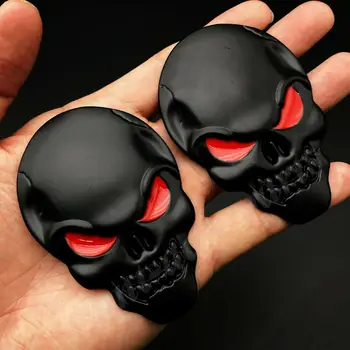 2x 3D Big Black Metal Cráneo Esqueleto Mal Hueso Coche Insignia Emblema Decal Sticker
