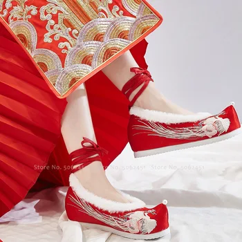 Las Mujeres Phoenix Bordado Zapatos Tradicionales Viejo Chino De Pekín Flor De Lona De Año Nuevo De La Princesa De Los Elfos De La Etapa De Rendimiento Botas