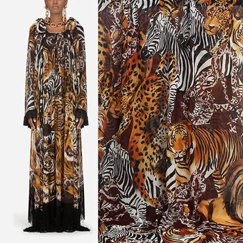 100X145cm la Semana de la Moda de Tigre/Zebra/Serpiente/leopardo de Gasa de Tela Para Mujer de Verano Vestido de Blusa Tissu Tela Хлопок материал de BRICOLAJE