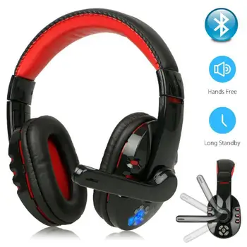 Gamer Bluetooth Inalámbrico de Juegos de Auriculares de Gran auriculares Auriculares Estéreo Bass Sonido Envolvente de Micrófono para PC Portátil CS go DOTA