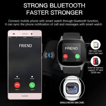 VENTA CALIENTE T8 Bluetooth Reloj Inteligente Con Soporte para la Cámara de SIM de la Tarjeta del TF Podómetro Hombres, las Mujeres Llamamos el Deporte Smartwatch Para Android Teléfono