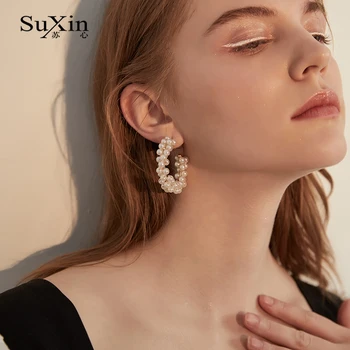 SuXin pendientes 2020 nuevo sencillo en forma de C de la perla de la cadena de temperamento pendientes para las mujeres de la moda de los pendientes de la joyería regalos