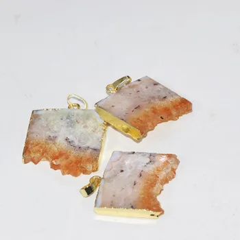 Natural de la Rebanada Amarillo Cristal de Cuarzo Cuadrado Colgante de las Mujeres 2020 Bisel de Oro Primas de la Losa citrinos druzy piedra colgante femme como regalos