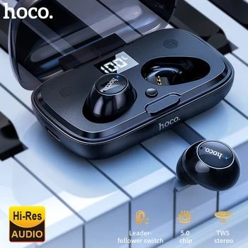 Hoco TWS Bluetooth 5.0 Auriculares 350mAh de Caja de Carga de Auriculares Inalámbricos de Control Táctil Mini En la oreja los Auriculares del Deporte en Ejecución Heasets