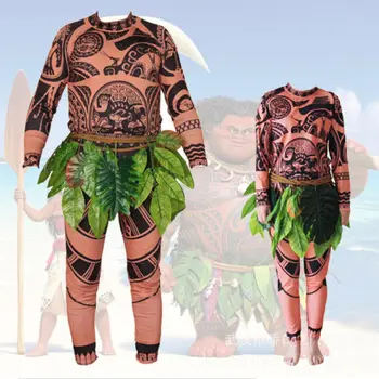Moana Maui Tatuaje Camiseta/Pantalón de Halloween Adulto Hombre Mujer Trajes Cosplay con Hojas de Decoración Blattern de Halloween Cosplay Adulto