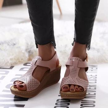 2020 las nuevas mujeres del verano sandalias de moda cuñas de tacón alto zapatos de las mujeres de la hebilla de la correa casual de las señoras de más el tamaño de las sandalias