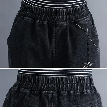 Mujeres Otoño Casual Jeans Nuevos 2020 Simple De Estilo Vintage Bordado Elástico De Cintura Alta Suelto Hembra Negro De Mezclilla, Pantalones Harem, S1769