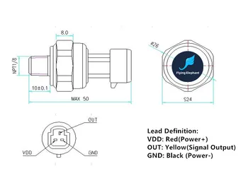 Sensor de presión Hidráulica Transmisor de Presión del compresor de Aire de 60 psi~500PSI NPT1/8