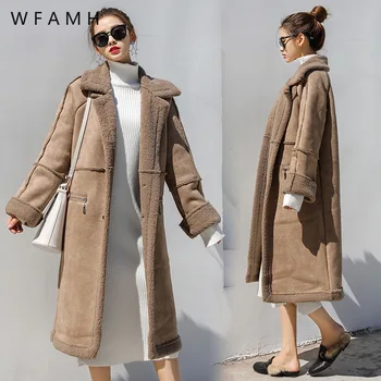 Piel de venado de terciopelo de las mujeres 2020 nueva moda de la mitad de la longitud engrosamiento de la piel integrado caliente suelta recta cordero de lana en los Bolsillos del abrigo