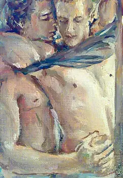 Hecho a Mano Aceite de la Pintura de la Mano de arte Original,gay interés,torso masculino,modelo sexy cuerpo de los hombres,los niños beso abrazo de amor