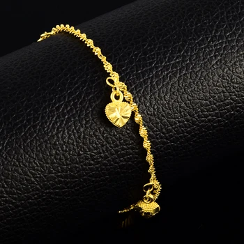 Mayorista de oro puro color de 2mm de onda de la cadena con cuatro corazones pulsera para Mujeres / niñas, de 18cm.las mujeres de la moda de la Joyería de la Pulsera