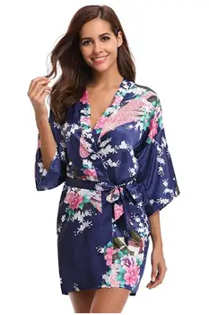 La Seda De Raso De Novia De La Boda De Dama De Honor Manto Floral Albornoz Kimono Corto Manto De La Noche Bata Bata De Baño De Moda De Vestirse De Vestido Para Las Mujeres