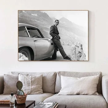 James Bond 007 Cartel De La Película Clásica De La Vendimia Pintura En Tela, Negro, Blanco, Arte De Pared Cuadros De Imagen Para La Sala De Estar Decoración Para El Hogar